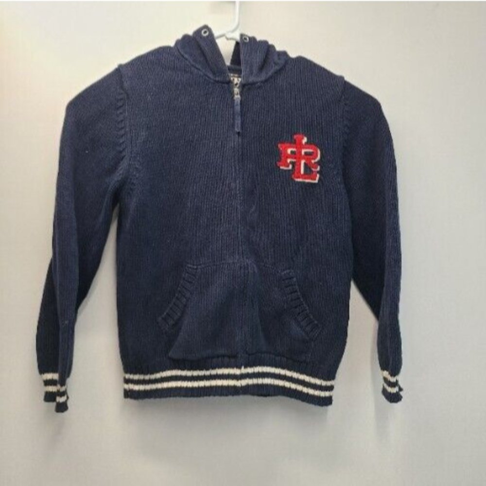 VTG Polo Ralph Lauren Hooded Sweater Large Mens Medium Blue Cotton Heavyweight